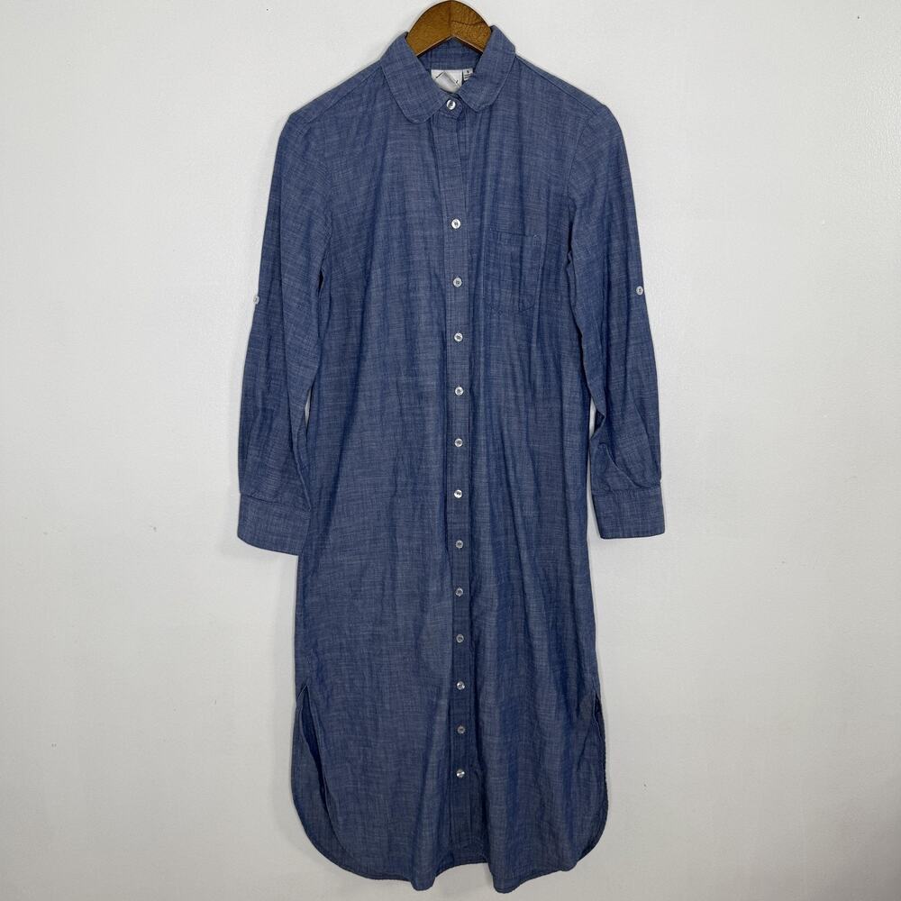 Finley Dress Womens Small Blue Chambray Shirt Midi 100% Cotton Made In USA